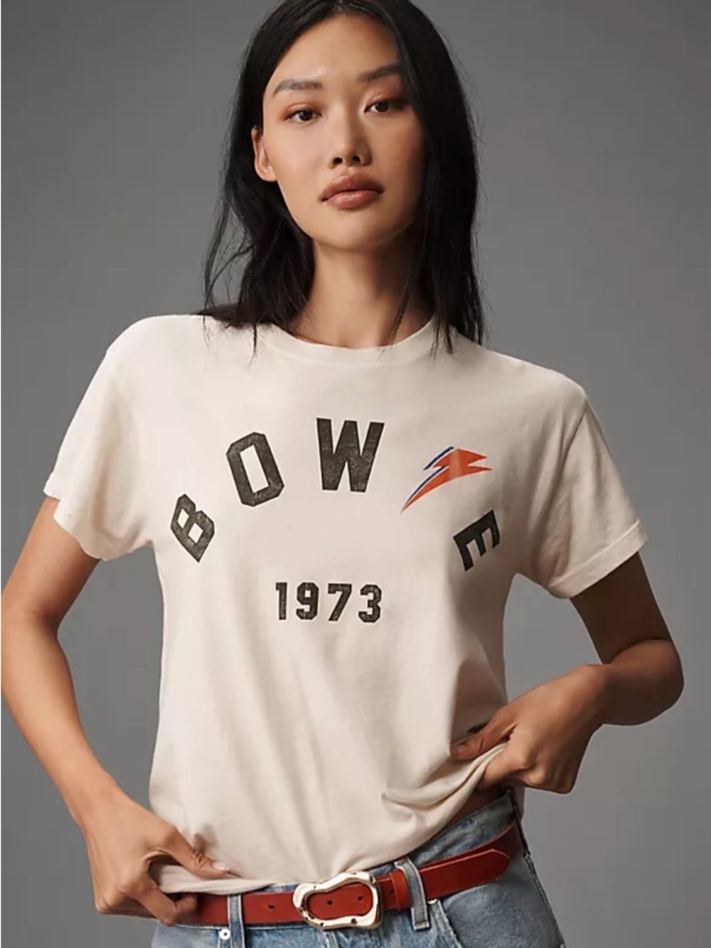 Anthropologie Cream 'BOWIE 1973' Short Sleeve Graphic Tee